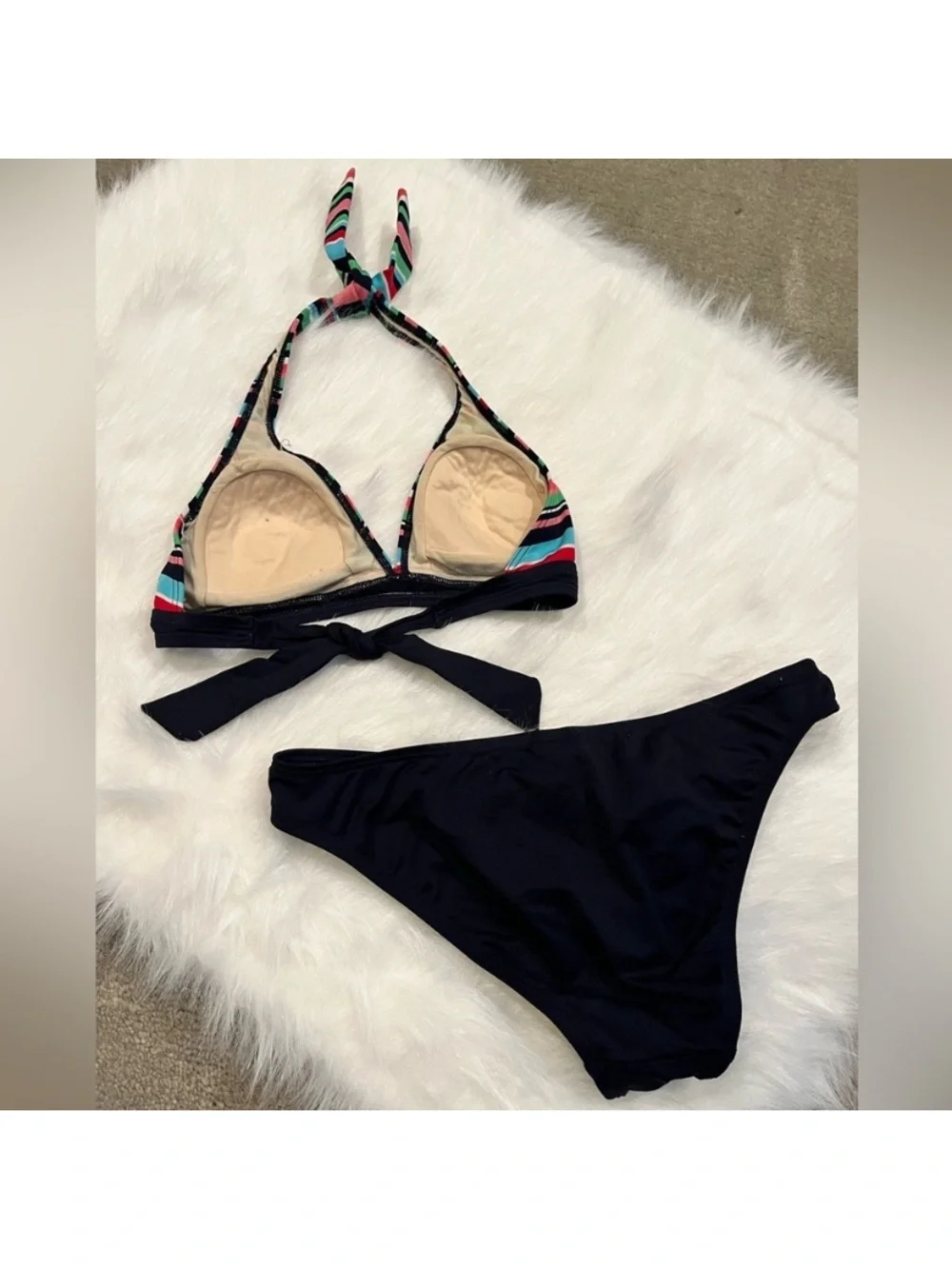 AFF Striped Halter Bikini Set in Navy, Red, Pink, Green and Blue